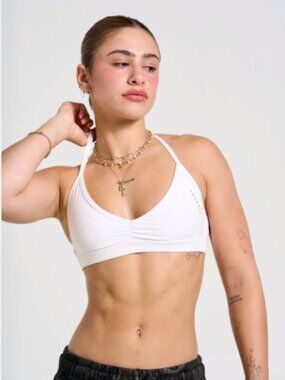 YoungLA Urban V-Neck Bra Halter White Size Medium Adjustable